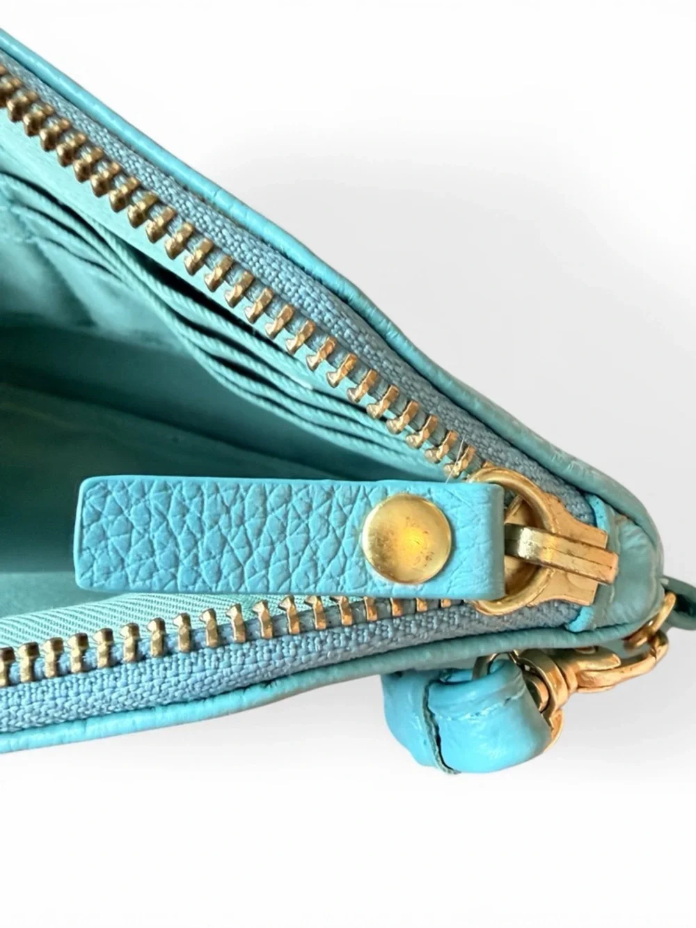 LODIs Turquoise Leather Wristlet Clutch Zip Pouch Blue Travel Wallet Minimalist